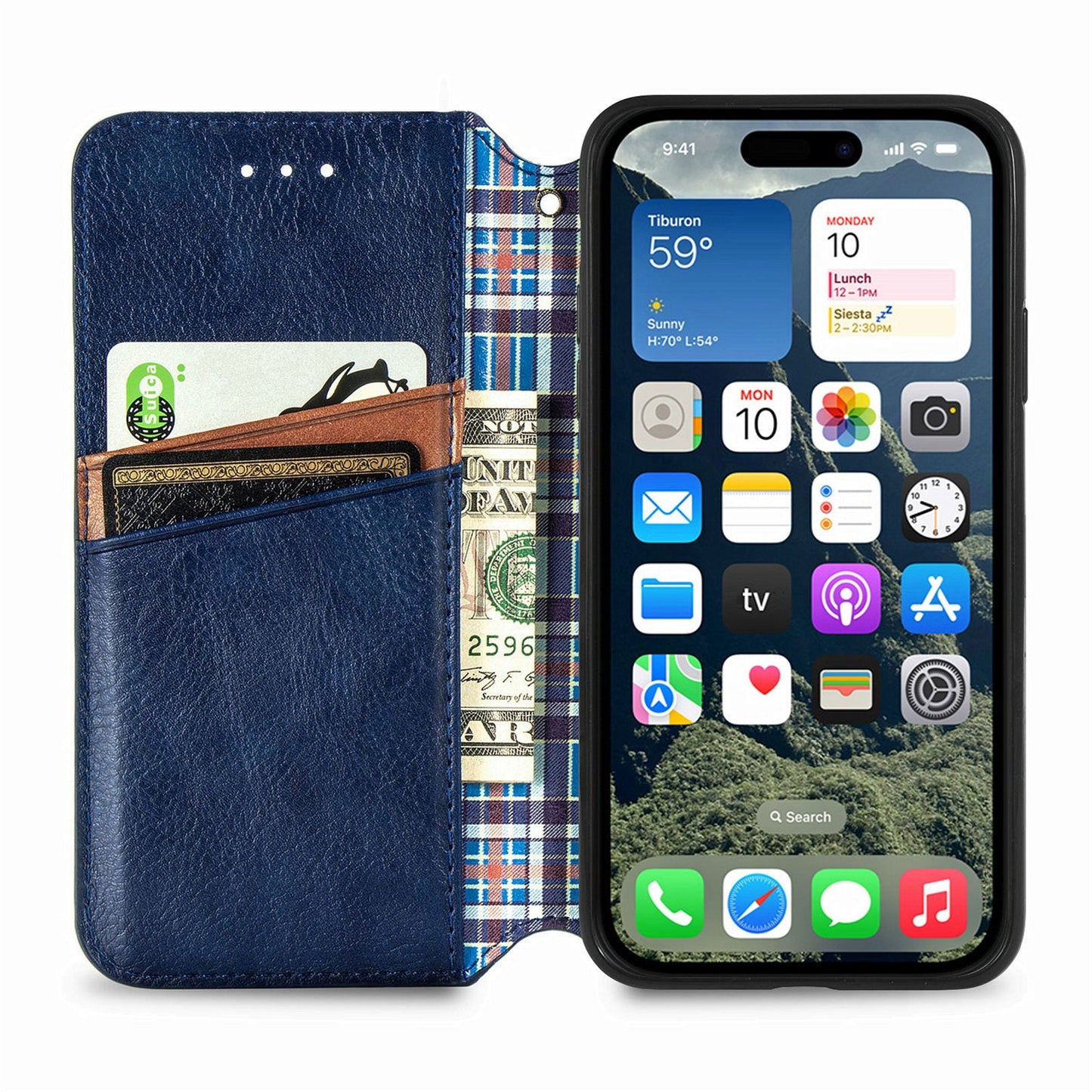 For iPhone 16e PU Leather Case Rhombus Imprint Wallet Stand Phone Cover - Blue