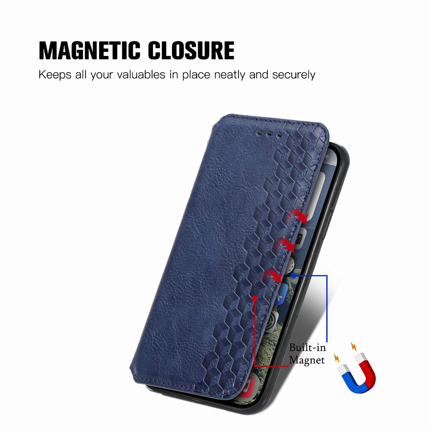 For iPhone 16e PU Leather Case Rhombus Imprint Wallet Stand Phone Cover - Blue