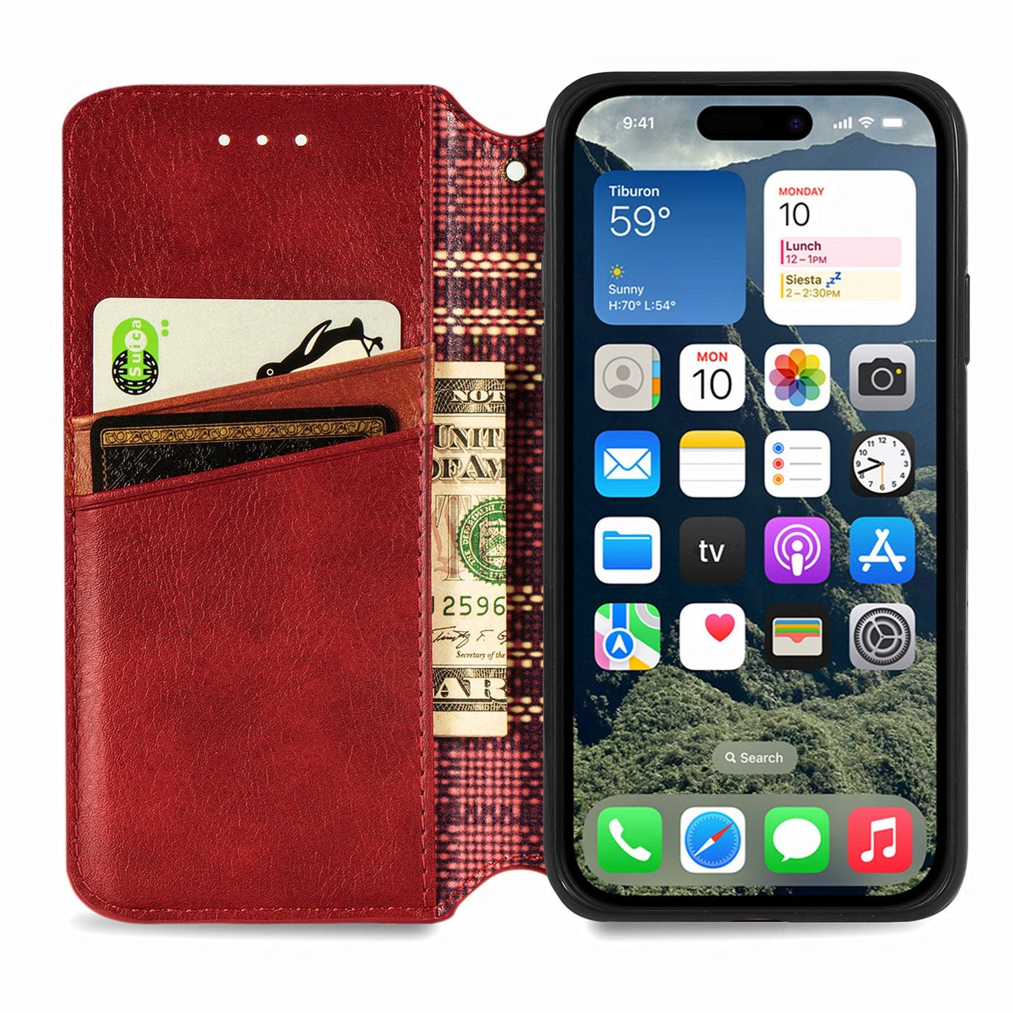 For iPhone 16e PU Leather Case Rhombus Imprint Wallet Stand Phone Cover - Red