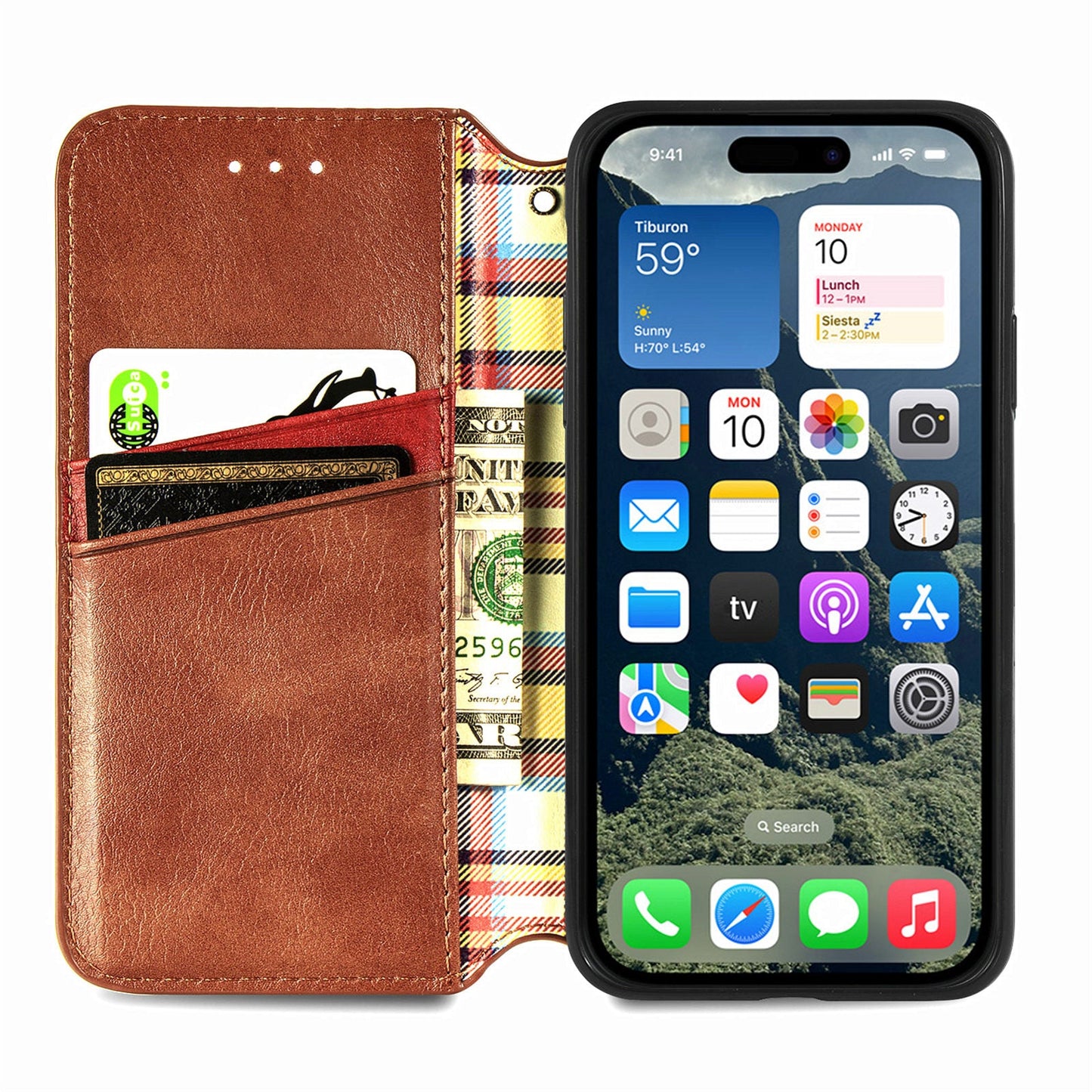 For iPhone 16e PU Leather Case Rhombus Imprint Wallet Stand Phone Cover - Brown