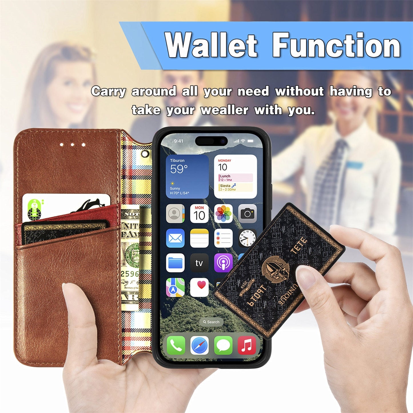 For iPhone 16e PU Leather Case Rhombus Imprint Wallet Stand Phone Cover - Brown