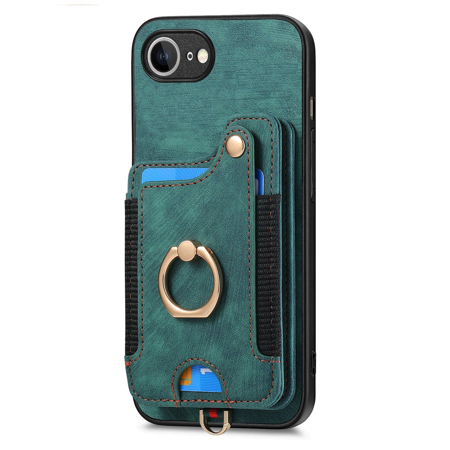 For iPhone 16e Retro PU Leather Back Cover with RFID Blocking Card Holder - Green