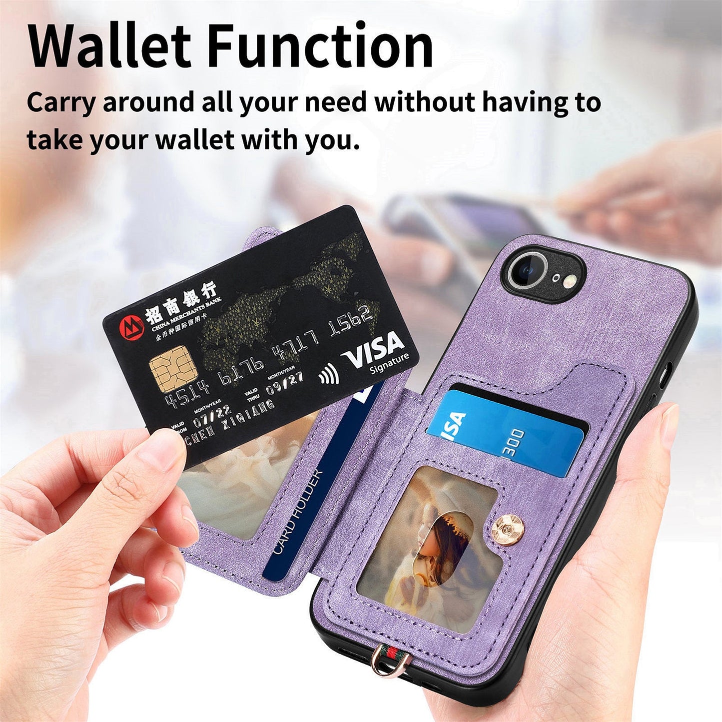 For iPhone 16e Retro PU Leather Back Cover with RFID Blocking Card Holder - Purple