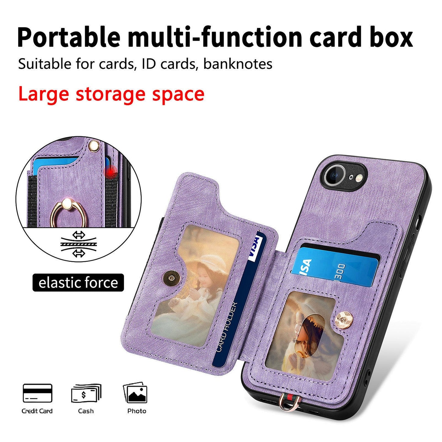 For iPhone 16e Retro PU Leather Back Cover with RFID Blocking Card Holder - Purple