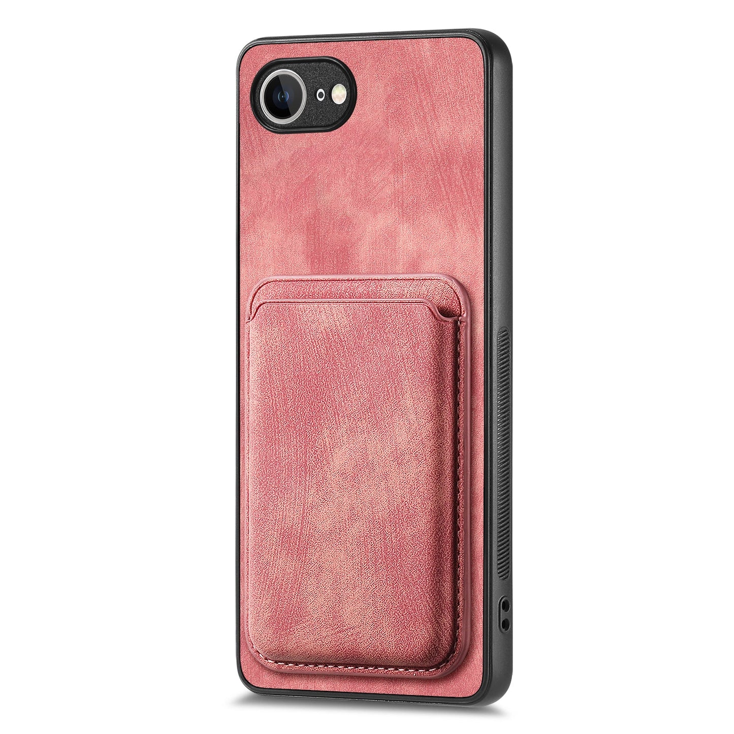 For iPhone 16e Case Retro Leather TPU Phone Back Cover with Detachable Card Slot - Pink