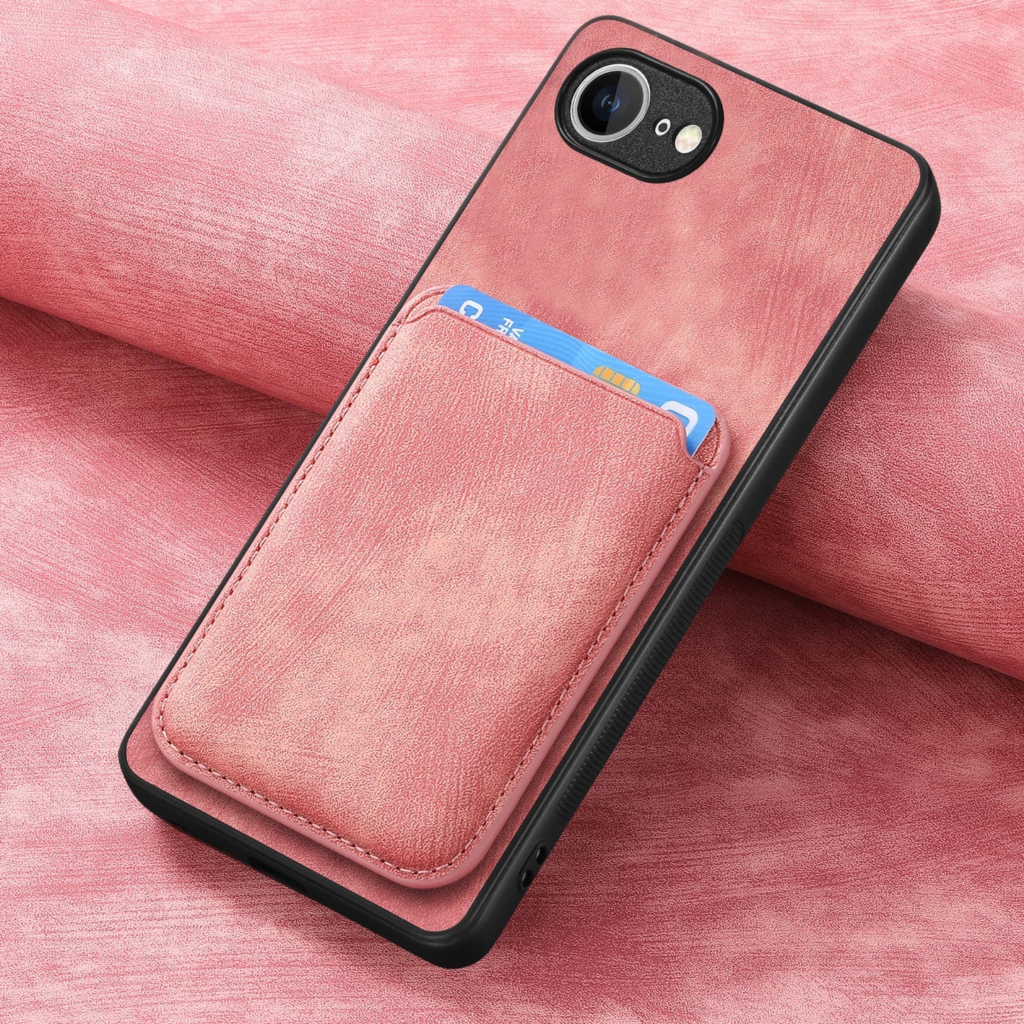 For iPhone 16e Case Retro Leather TPU Phone Back Cover with Detachable Card Slot - Pink