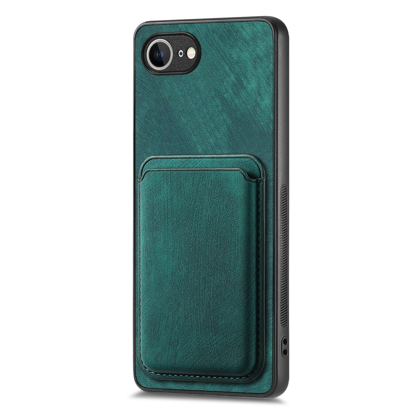 For iPhone 16e Case Retro Leather TPU Phone Back Cover with Detachable Card Slot - Green