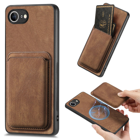 For iPhone 16e Case Retro Leather TPU Phone Back Cover with Detachable Card Slot - Brown