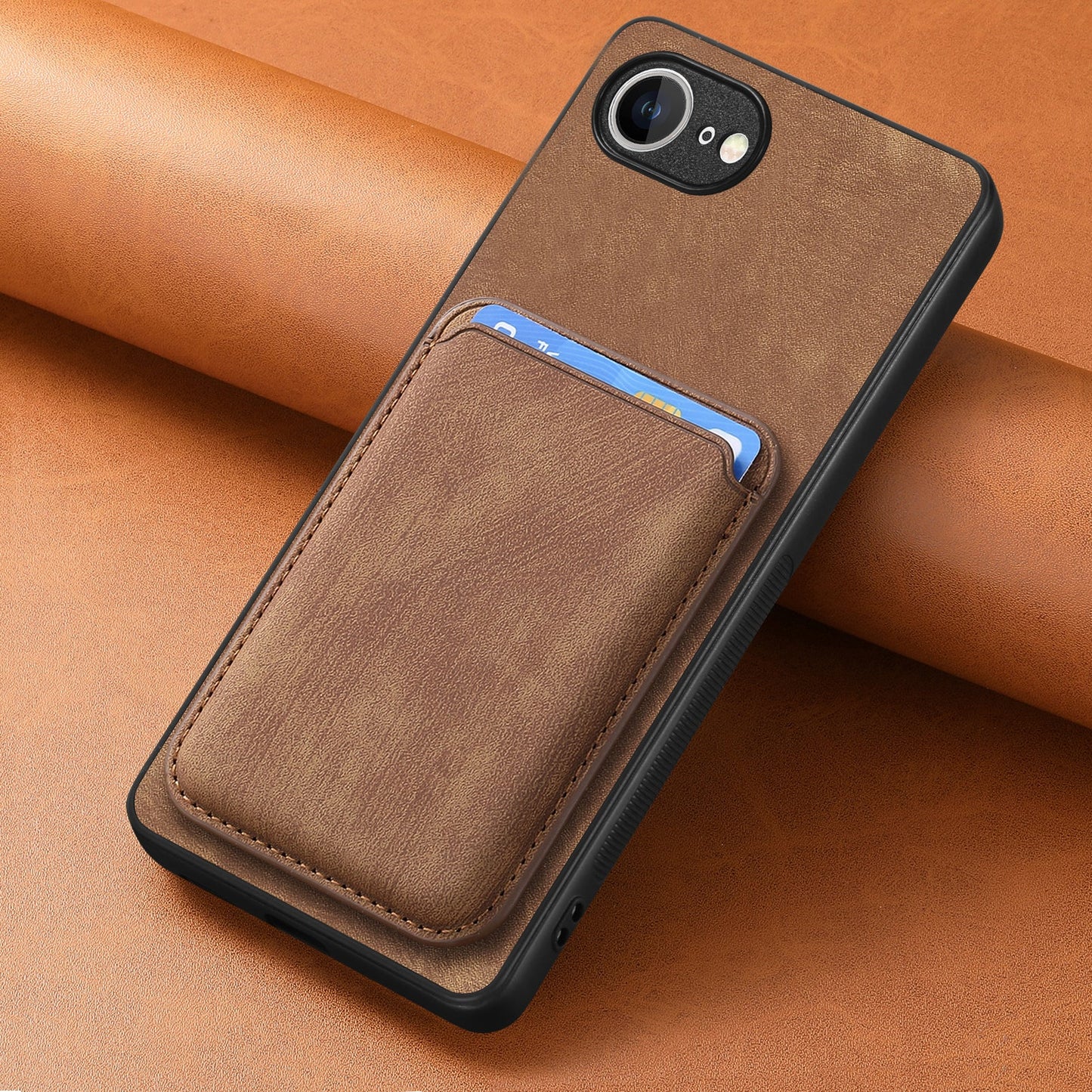 For iPhone 16e Case Retro Leather TPU Phone Back Cover with Detachable Card Slot - Brown