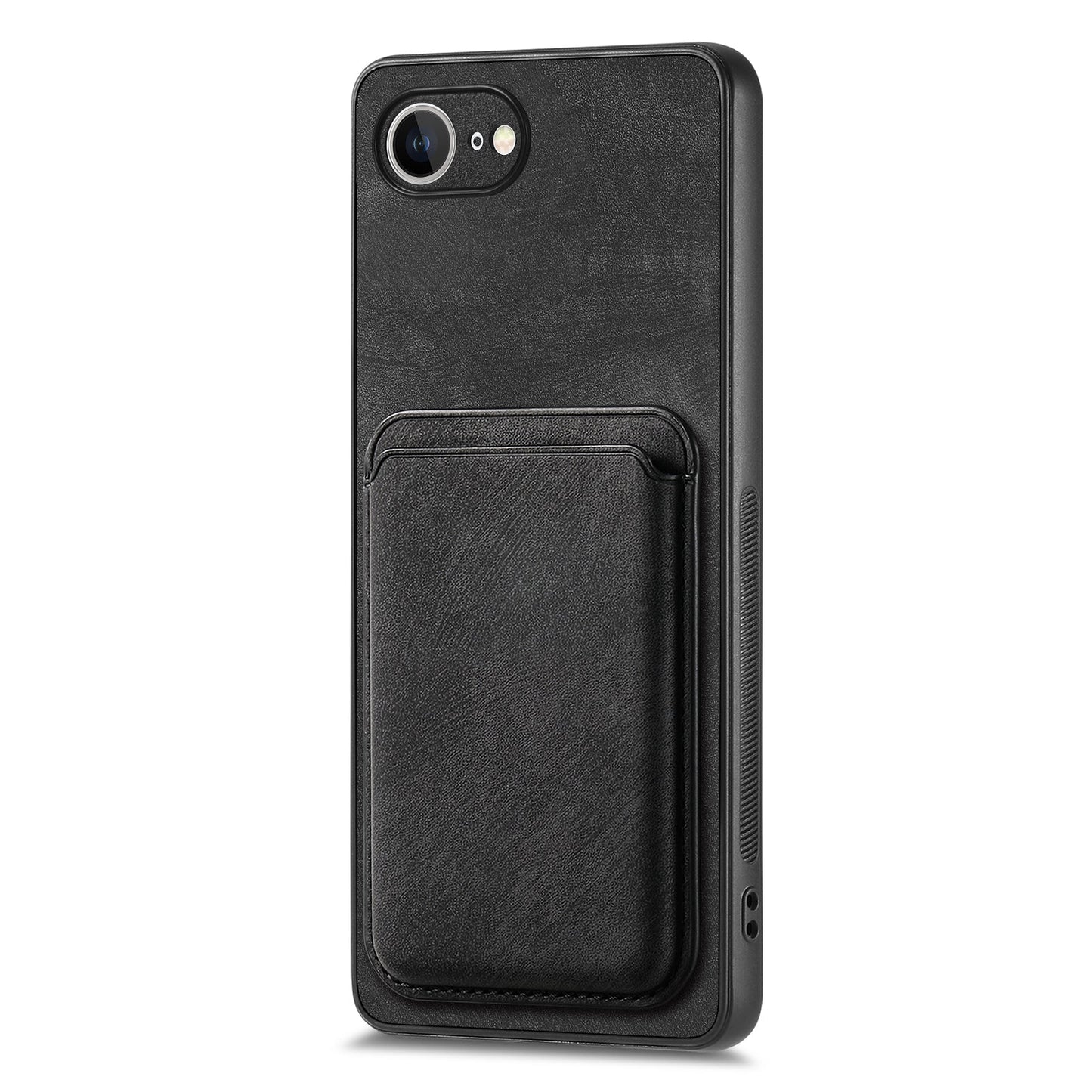 For iPhone 16e Case Retro Leather TPU Phone Back Cover with Detachable Card Slot - Black