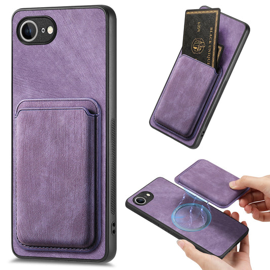 For iPhone 16e Case Retro Leather TPU Phone Back Cover with Detachable Card Slot - Purple