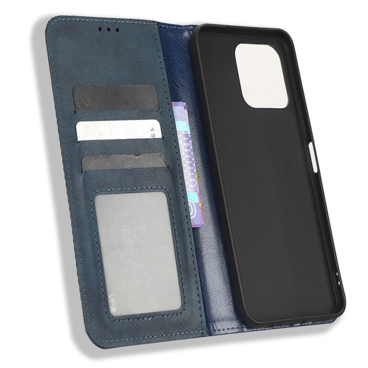 Drop-proof Cell Phone Cover For Honor 70 Lite 5G / X6 4G / Honor Play6C / X8 5G Magnetic Auto Closing Folio Flip Leather Wallet Case Retro Imprint Pattern Phone Shell with Stand - Blue