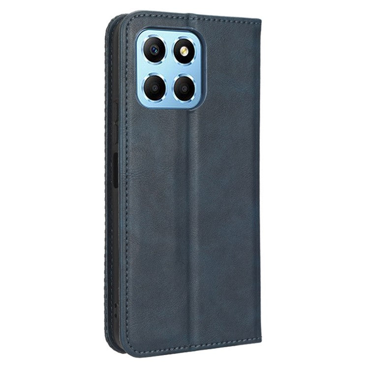 Drop-proof Cell Phone Cover For Honor 70 Lite 5G / X6 4G / Honor Play6C / X8 5G Magnetic Auto Closing Folio Flip Leather Wallet Case Retro Imprint Pattern Phone Shell with Stand - Blue