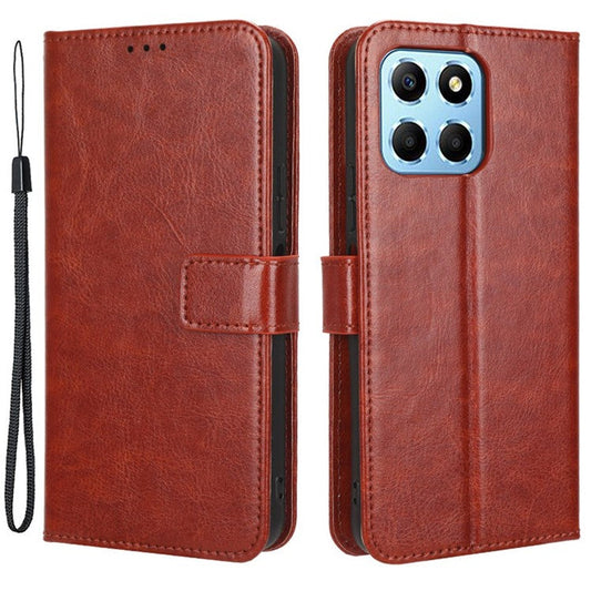 Phone Wallet Case For Honor 70 Lite 5G / X6 4G / Honor Play6C / X8 5G Crazy Horse Texture Magnetic Clasp PU Leather Stand Anti-scratch Cell Phone Cover - Brown