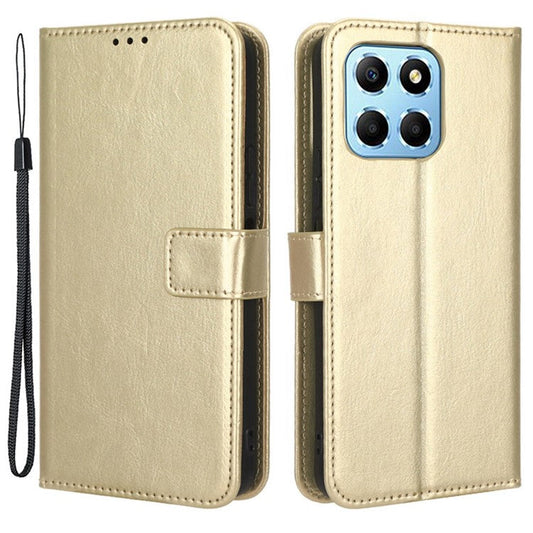 Phone Wallet Case For Honor 70 Lite 5G / X6 4G / Honor Play6C / X8 5G Crazy Horse Texture Magnetic Clasp PU Leather Stand Anti-scratch Cell Phone Cover - Gold