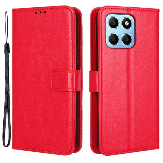 Phone Wallet Case For Honor 70 Lite 5G / X6 4G / Honor Play6C / X8 5G Crazy Horse Texture Magnetic Clasp PU Leather Stand Anti-scratch Cell Phone Cover - Red