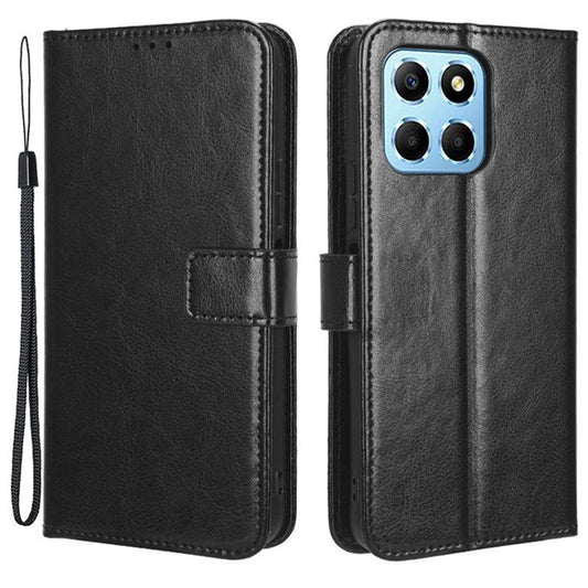 Phone Wallet Case For Honor 70 Lite 5G / X6 4G / Honor Play6C / X8 5G Crazy Horse Texture Magnetic Clasp PU Leather Stand Anti-scratch Cell Phone Cover - Black