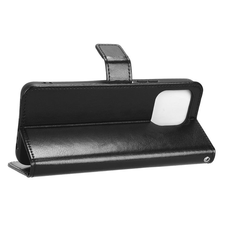Phone Wallet Case For Honor 70 Lite 5G / X6 4G / Honor Play6C / X8 5G Crazy Horse Texture Magnetic Clasp PU Leather Stand Anti-scratch Cell Phone Cover - Black