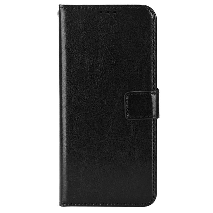 Phone Wallet Case For Honor 70 Lite 5G / X6 4G / Honor Play6C / X8 5G Crazy Horse Texture Magnetic Clasp PU Leather Stand Anti-scratch Cell Phone Cover - Black