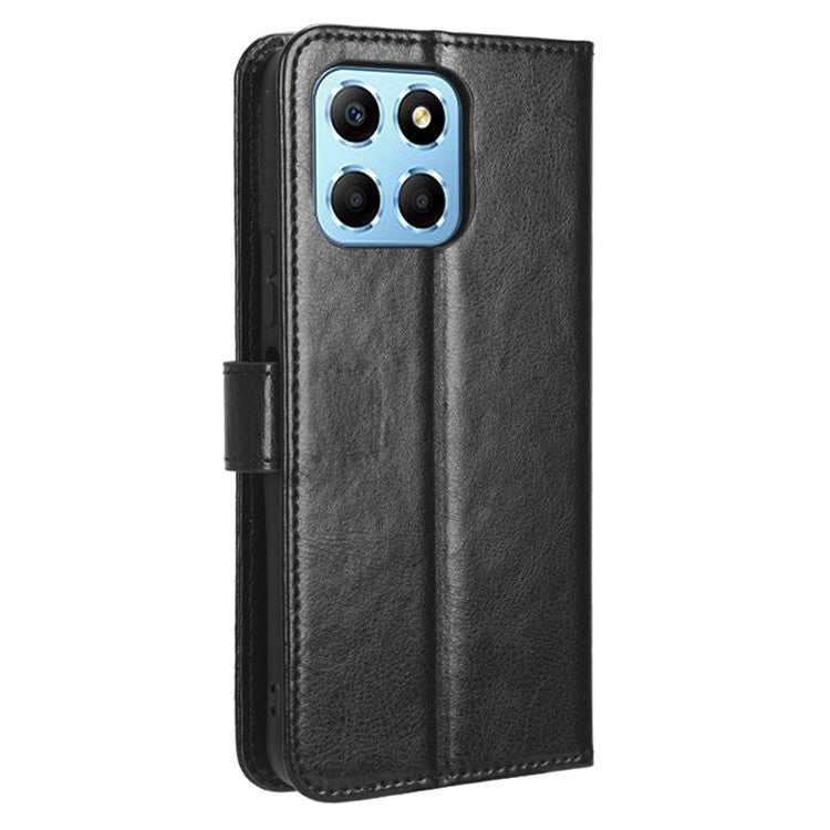 Phone Wallet Case For Honor 70 Lite 5G / X6 4G / Honor Play6C / X8 5G Crazy Horse Texture Magnetic Clasp PU Leather Stand Anti-scratch Cell Phone Cover - Black