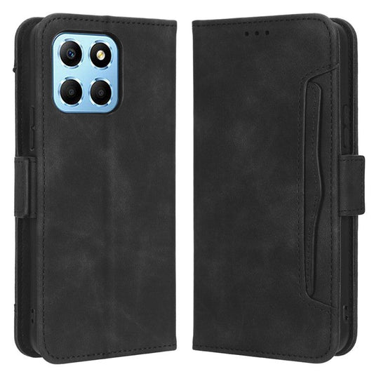 For Honor 70 Lite 5G / X6 4G / Honor Play6C / X8 5G Anti-drop PU Leather Folio Phone Case Stand Multiple Card Slots Magnetic Protective Flip Cell Phone Cover - Black