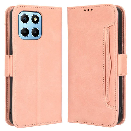 For Honor 70 Lite 5G / X6 4G / Honor Play6C / X8 5G Anti-drop PU Leather Folio Phone Case Stand Multiple Card Slots Magnetic Protective Flip Cell Phone Cover - Pink