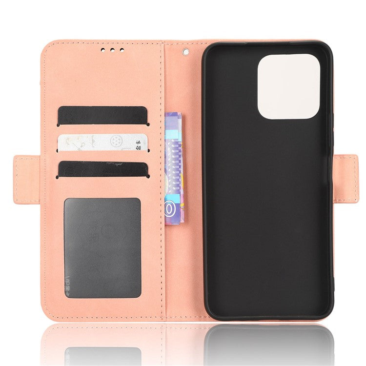 For Honor 70 Lite 5G / X6 4G / Honor Play6C / X8 5G Anti-drop PU Leather Folio Phone Case Stand Multiple Card Slots Magnetic Protective Flip Cell Phone Cover - Pink