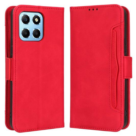 For Honor 70 Lite 5G / X6 4G / Honor Play6C / X8 5G Anti-drop PU Leather Folio Phone Case Stand Multiple Card Slots Magnetic Protective Flip Cell Phone Cover - Red