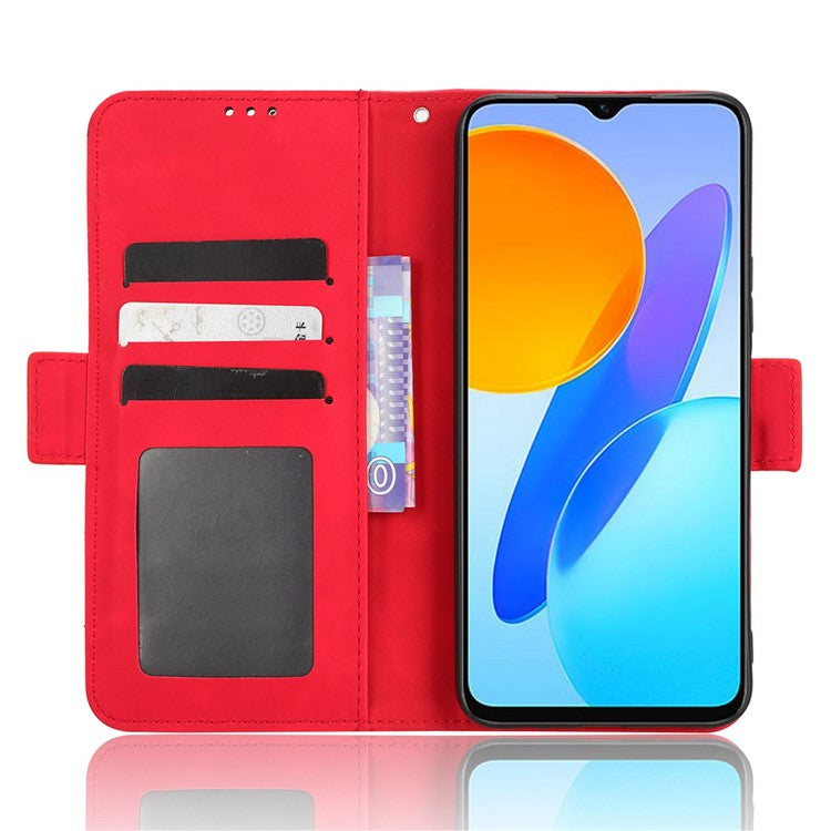 For Honor 70 Lite 5G / X6 4G / Honor Play6C / X8 5G Anti-drop PU Leather Folio Phone Case Stand Multiple Card Slots Magnetic Protective Flip Cell Phone Cover - Red