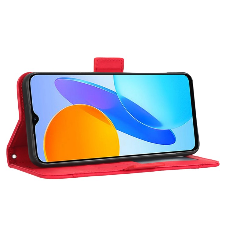 For Honor 70 Lite 5G / X6 4G / Honor Play6C / X8 5G Anti-drop PU Leather Folio Phone Case Stand Multiple Card Slots Magnetic Protective Flip Cell Phone Cover - Red