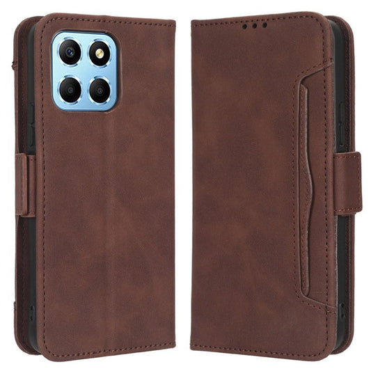 For Honor 70 Lite 5G / X6 4G / Honor Play6C / X8 5G Anti-drop PU Leather Folio Phone Case Stand Multiple Card Slots Magnetic Protective Flip Cell Phone Cover - Brown