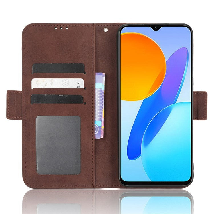 For Honor 70 Lite 5G / X6 4G / Honor Play6C / X8 5G Anti-drop PU Leather Folio Phone Case Stand Multiple Card Slots Magnetic Protective Flip Cell Phone Cover - Brown