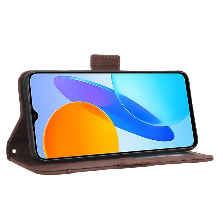 For Honor 70 Lite 5G / X6 4G / Honor Play6C / X8 5G Anti-drop PU Leather Folio Phone Case Stand Multiple Card Slots Magnetic Protective Flip Cell Phone Cover - Brown