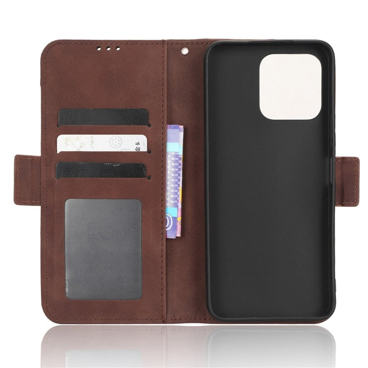 For Honor 70 Lite 5G / X6 4G / Honor Play6C / X8 5G Anti-drop PU Leather Folio Phone Case Stand Multiple Card Slots Magnetic Protective Flip Cell Phone Cover - Brown