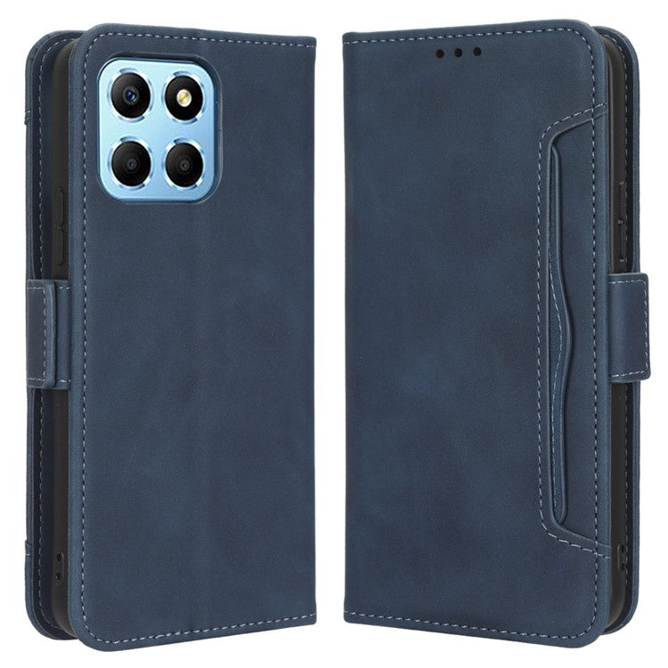 For Honor 70 Lite 5G / X6 4G / Honor Play6C / X8 5G Anti-drop PU Leather Folio Phone Case Stand Multiple Card Slots Magnetic Protective Flip Cell Phone Cover - Blue