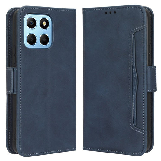 For Honor 70 Lite 5G / X6 4G / Honor Play6C / X8 5G Anti-drop PU Leather Folio Phone Case Stand Multiple Card Slots Magnetic Protective Flip Cell Phone Cover - Blue