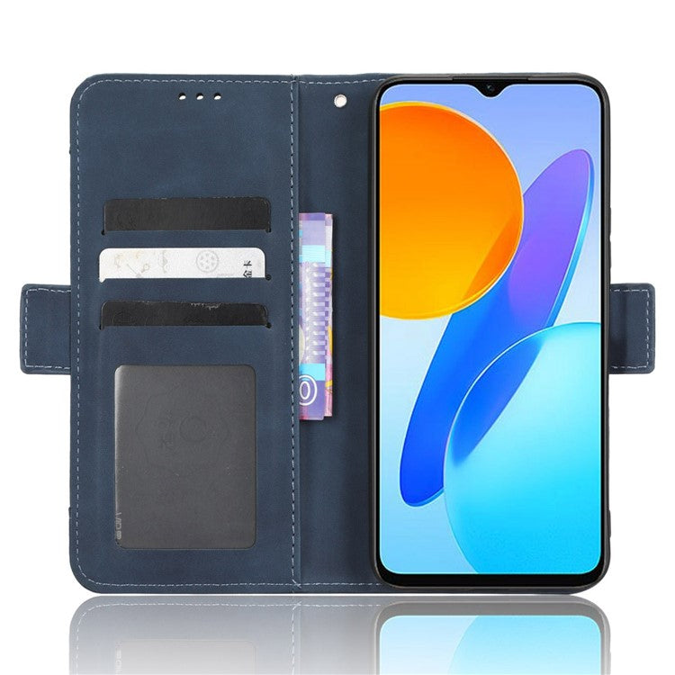 For Honor 70 Lite 5G / X6 4G / Honor Play6C / X8 5G Anti-drop PU Leather Folio Phone Case Stand Multiple Card Slots Magnetic Protective Flip Cell Phone Cover - Blue