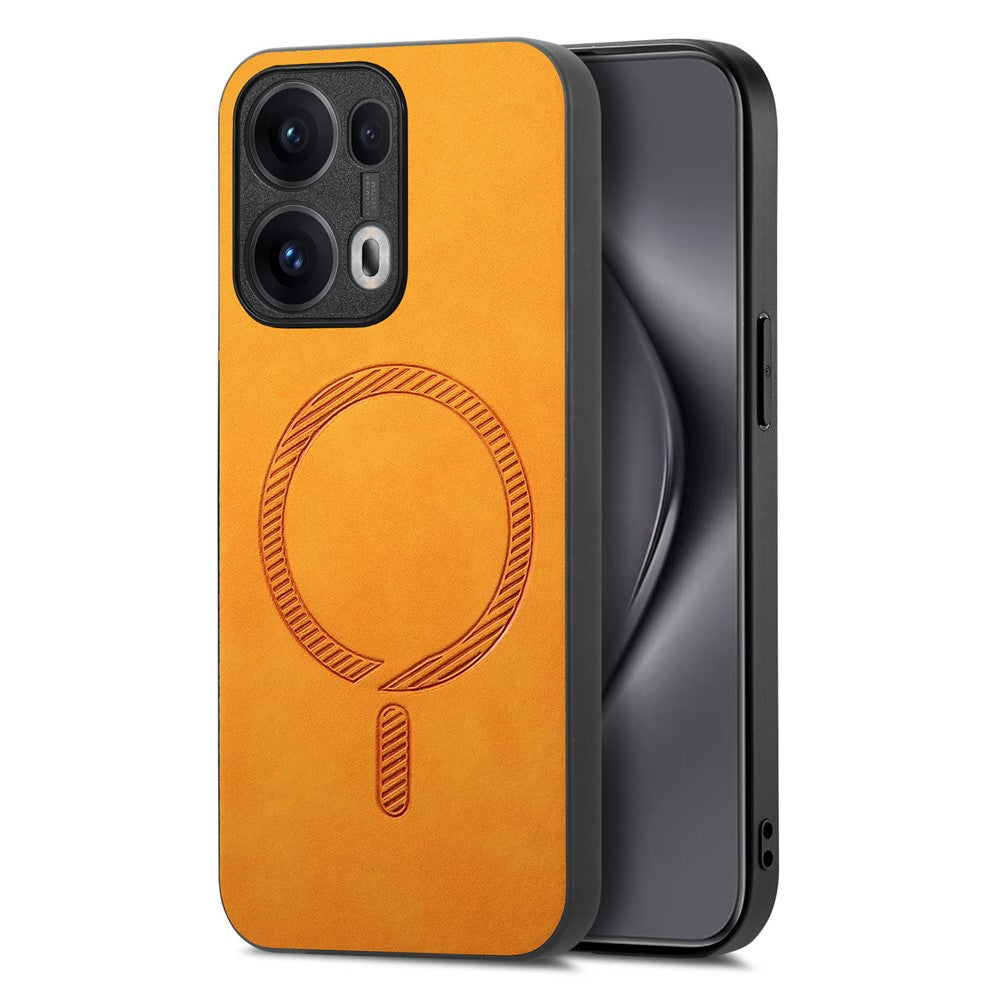 For Oppo Reno13 Pro 5G Leather Back Case Compatible with MagSafe Skin-touch Phone Cover - Yellow
