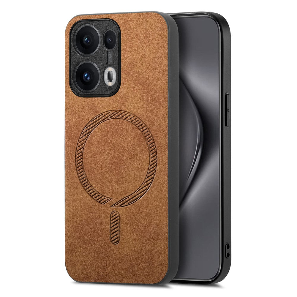 For Oppo Reno13 Pro 5G Leather Back Case Compatible with MagSafe Skin-touch Phone Cover - Brown
