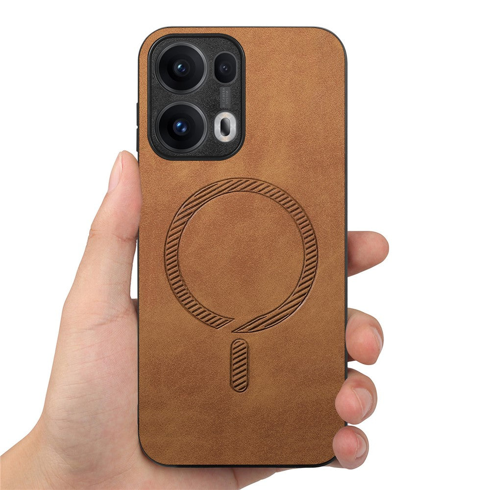 For Oppo Reno13 Pro 5G Leather Back Case Compatible with MagSafe Skin-touch Phone Cover - Brown