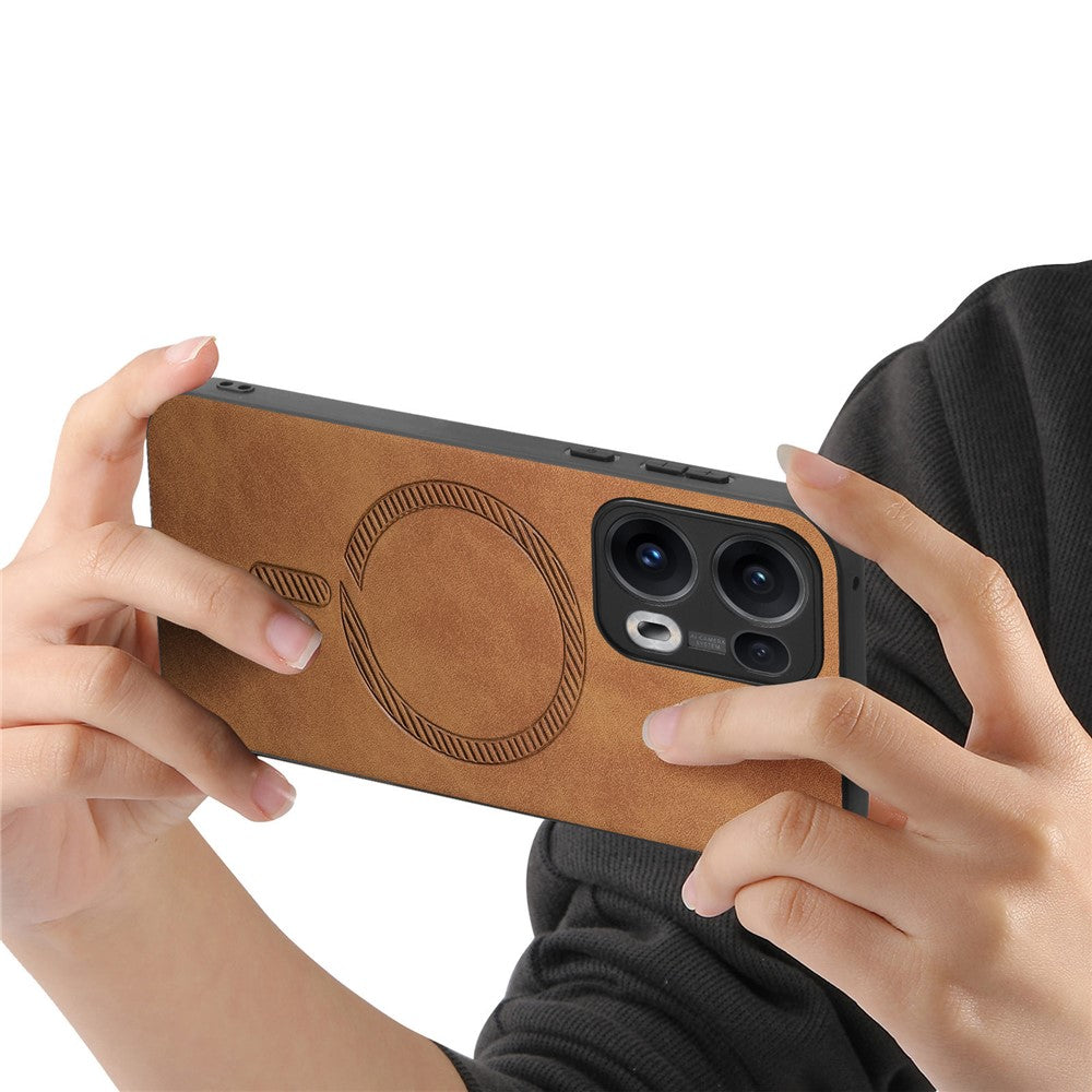 For Oppo Reno13 Pro 5G Leather Back Case Compatible with MagSafe Skin-touch Phone Cover - Brown