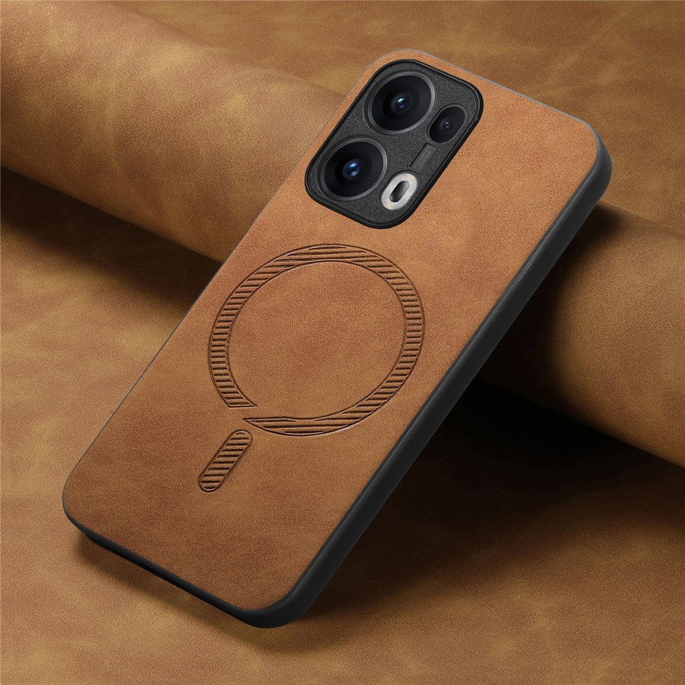 For Oppo Reno13 Pro 5G Leather Back Case Compatible with MagSafe Skin-touch Phone Cover - Brown