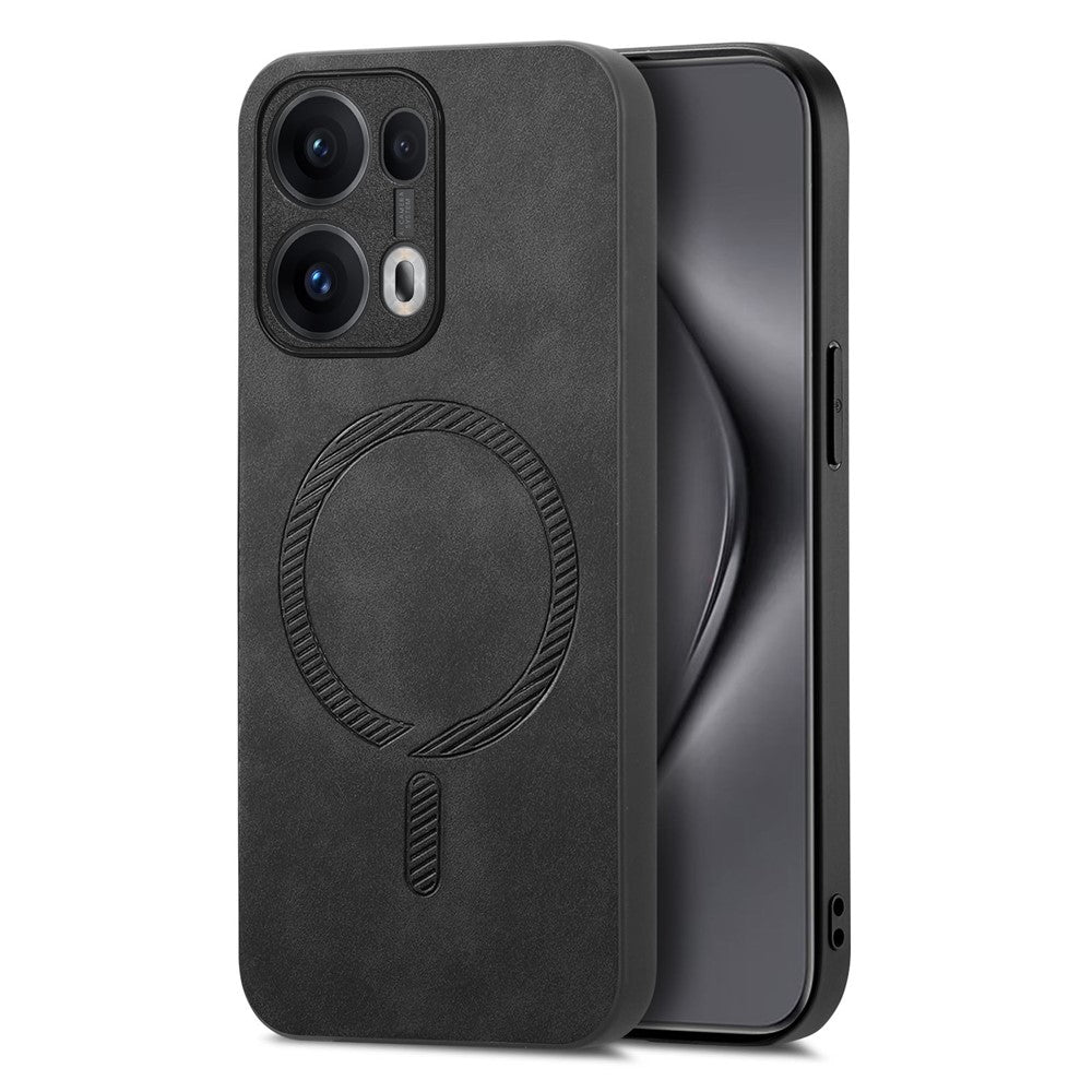 For Oppo Reno13 Pro 5G Leather Back Case Compatible with MagSafe Skin-touch Phone Cover - Black
