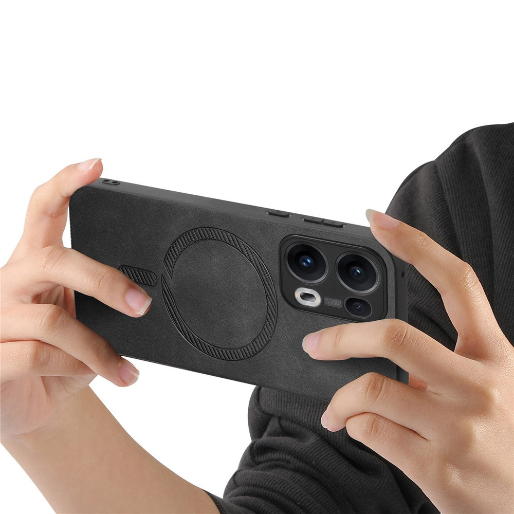 For Oppo Reno13 Pro 5G Leather Back Case Compatible with MagSafe Skin-touch Phone Cover - Black