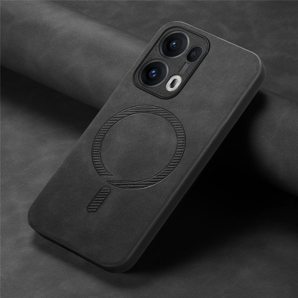 For Oppo Reno13 Pro 5G Leather Back Case Compatible with MagSafe Skin-touch Phone Cover - Black