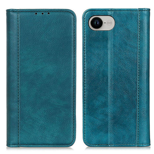 For iPhone 16e Stand Case Split Leather Litchi Texture Wallet Phone Cover - Green