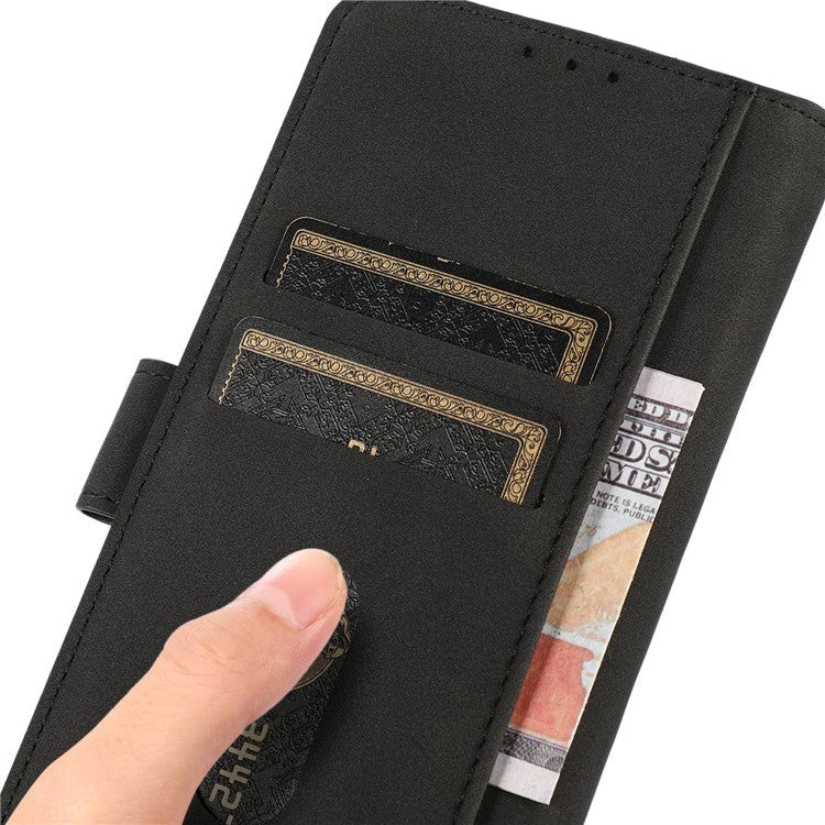 KHAZNEH For iPhone 16e Case PU Leather Wallet Stand Phone Cover - Black