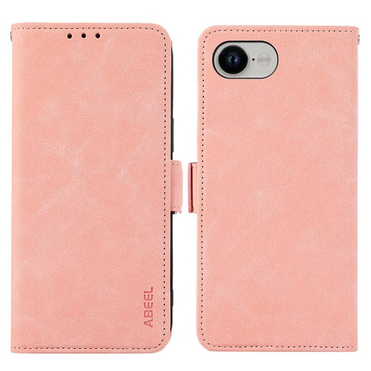 ABEEL For iPhone 16e Case PU Leather Folio Stand View RFID Blocking Phone Cover - Pink