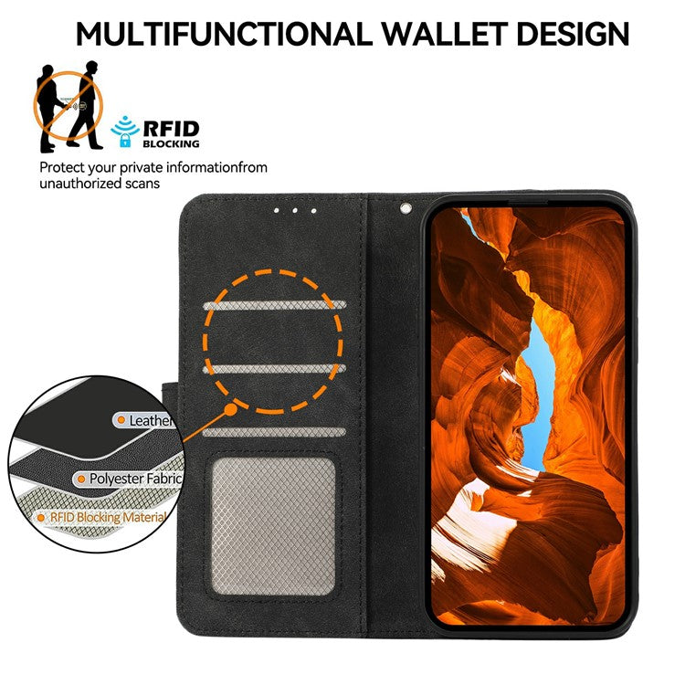 ABEEL For iPhone 16e Case Color Splicing Leather Flip Phone Cover RFID Blocking - Black
