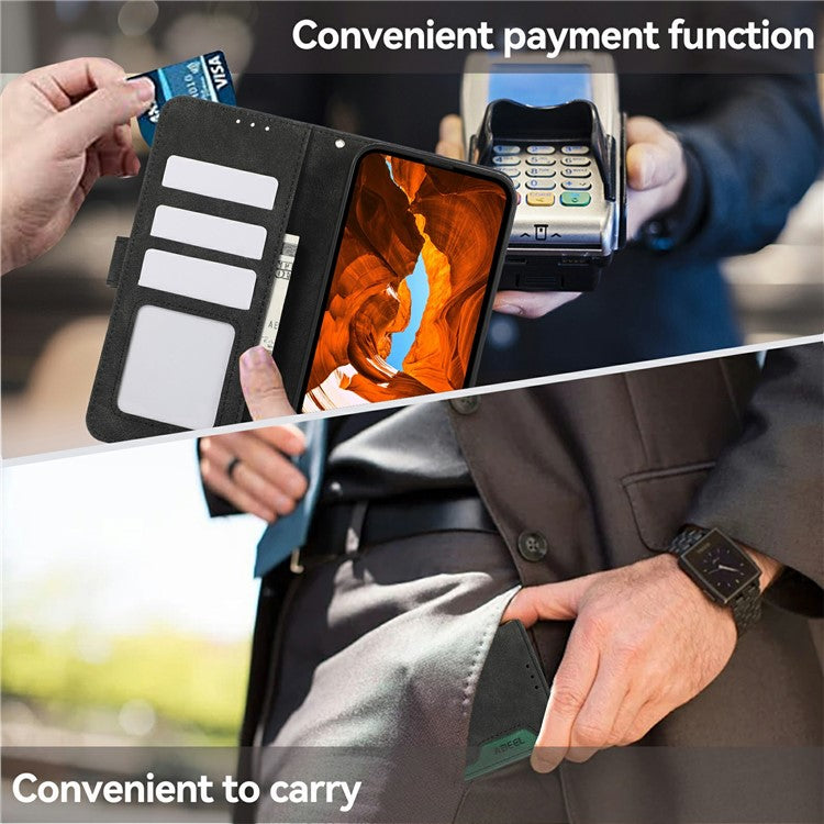 ABEEL For iPhone 16e Case Color Splicing Leather Flip Phone Cover RFID Blocking - Black